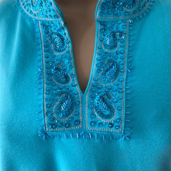 Quacker Factory Aqua XL Pullover Sequence Top - Picture 2 of 10